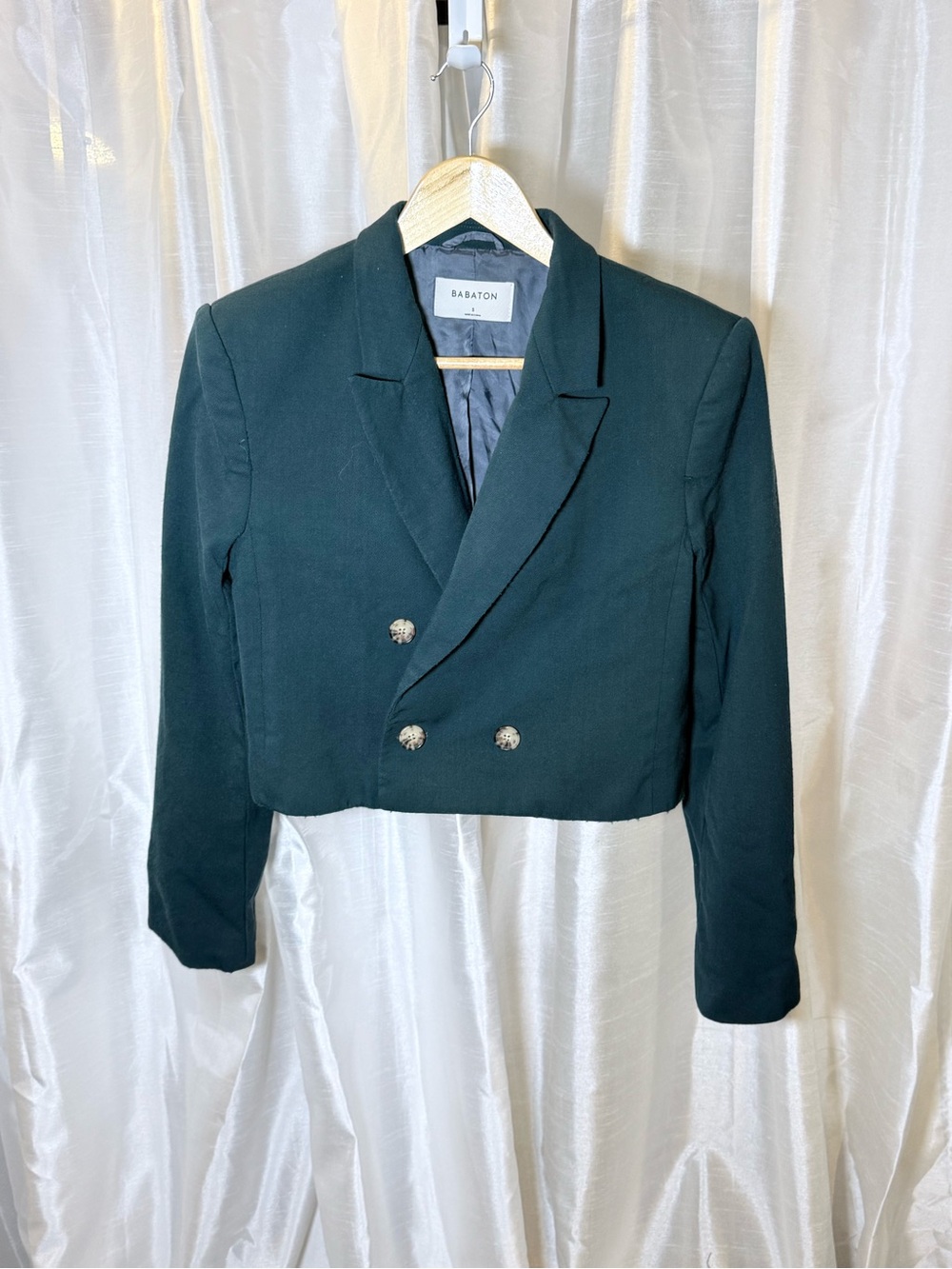 Babaton Cropped Double-Breasted Dark Green Blazer